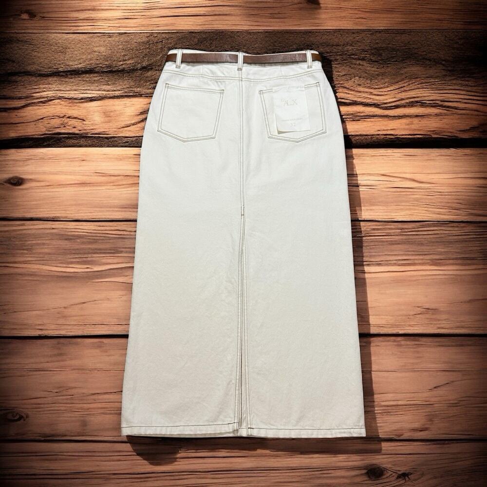 NEW Le' AL.X Ivory White Denim Pencil Maxi Skirt Contrast Stitch Back Slit 32 - Picture 2 of 12